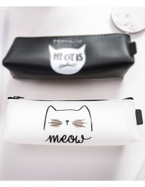 Fashion White Cat&letter Pattern Decorated Pencil Bag