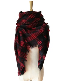 Fashion Red Grid Pattern Decorated Scarf