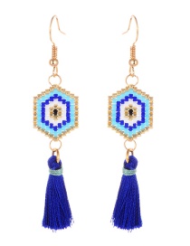 Fashion Sapphire Blue Bead&tassel Decorated Earrings