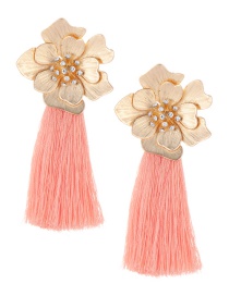 Fashion Light Orange Flower Shape Tassel Earrings
