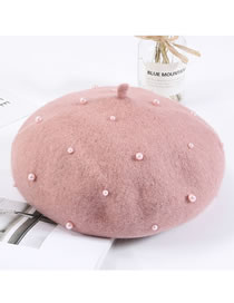Fashion Light Pink Full Pearl Decorated Berets