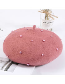 Fashion Pink Full Pearl Decorated Berets