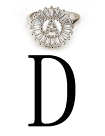 Fashion Silver Color Letter D Shape Decorated Ring