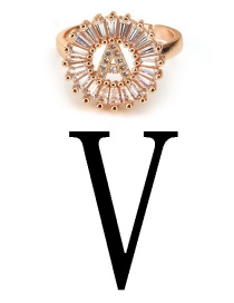 Fashion Rose Gold Letter V Shape Decorated Ring