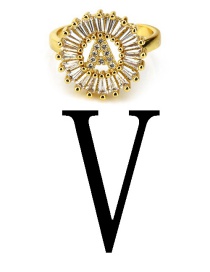 Fashion Gold Color Letter V Shape Decorated Ring