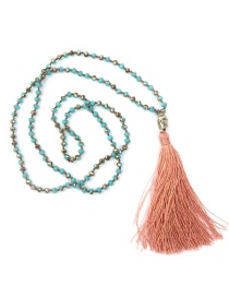 Bohemia Dark Pink Buddha&beads Decorated Long Tassel Necklace