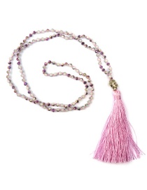 Bohemia Pink Buddha&beads Decorated Long Tassel Necklace