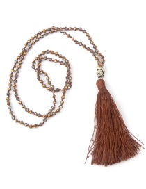 Bohemia Coffee Buddha&beads Decorated Long Tassel Necklace