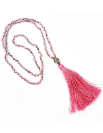 Bohemia Light Pink Buddha&beads Decorated Long Tassel Necklace