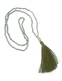 Bohemia Light Green Buddha&beads Decorated Long Tassel Necklace