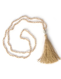 Bohemia Khaki Buddha&beads Decorated Long Tassel Necklace