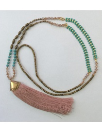 Bohemia Pink Gemstone&tassel Decorated Long Necklace
