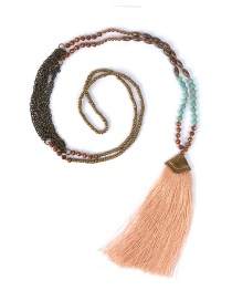 Bohemia Beige Gemstone&tassel Decorated Long Necklace