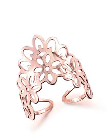 Fashion Rose Gold Hollow Out Design Pure Color Opening Ring
