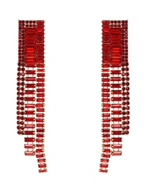 Fashion Red Full Diamond Decorated Tassel Earrings