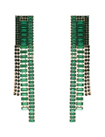 Fashion Green Full Diamond Decorated Tassel Earrings