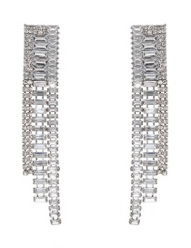 Fashion White Full Diamond Decorated Tassel Earrings