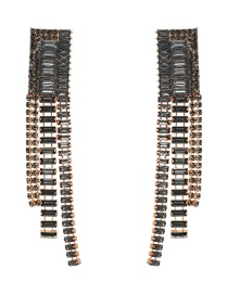Fashion Black Full Diamond Decorated Tassel Earrings