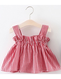 Fashion Red Grids Pattern Decorated Suspender Dress