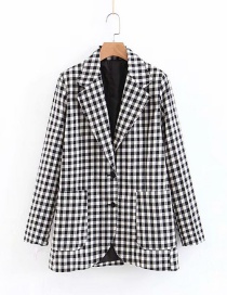 Fashion Black+white Grids Pattern Decorated Coat
