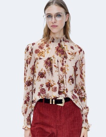 Fashion Claret Red Flower Pattern Decorated Blouse