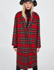 Fashion Red Grids Pattern Decorated Coat