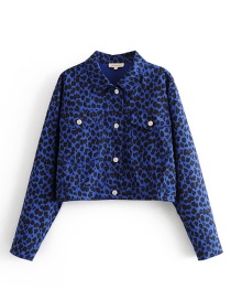 Fashion Blue Leopard Pattern Decorated Coat