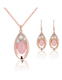 Fashion Pink Oval Shape Decorated Jewelry Set
