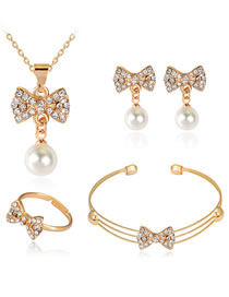 Fashion Gold Color Bowknot Shape Decorated Jewelry Set (5 Pcs )