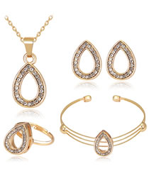 Fashion Gold Color Water Drop Shape Decorated Pure Color Jewelry Set (5 Pcs)