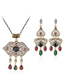 Fashion Black Diamond Decorated Hollow Out Jewelry Set (3 Pcs )