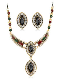 Fashion Black Oval Shape Decorated Jewelry Set ( 3 Pcs )