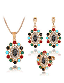 Fashion Multi-color Diamond Decorated Jewelry Set (4 Pcs )