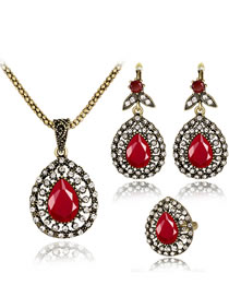 Fashion Red Water Drop Shape Decorated Jewelry Set (4 Pcs )