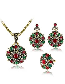 Fashion Multi-color Flower Shape Decorated Jewelry Set (4 Pcs )