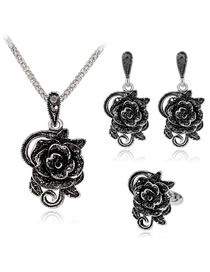 Fashion Black Flower Shape Decorated Jewelry Set (4 Pcs )