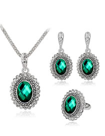 Fashion Green Diamond Decorated Pure Color Jewelry Set (4 Pcs )