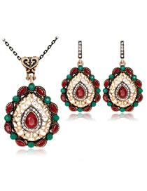 Fashion Multi-color Water Drop Shape Decorated Jewelry Set (3 Pcs )