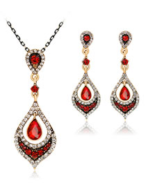 Fashion Red Water Drop Shape Decorated Jewelry Set (3 Pcs )