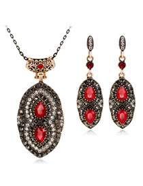 Fashion Red Diamond Decorated Jewelry Set ( 3 Pcs )