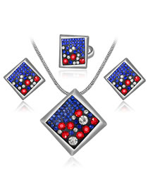 Fashion Sapphire Blue Square Shape Decorated Jewelry Set (4 Pcs )