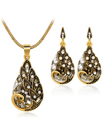 Fashion Gold Color Water Drop Shape Decorated Jewelry Set (3 Pcs )