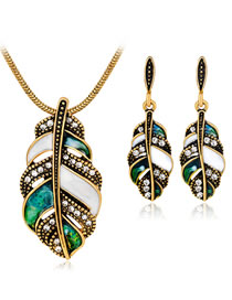 Fashion Green Leaf Shape Decorated Jewelry Set (3 Pcs )