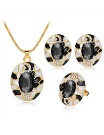 Fashion Black Oval Shape Decorated Jewelry Set (4 Pcs )