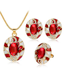 Fashion Red Oval Shape Decorated Jewelry Set (4 Pcs )