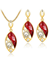 Fashion Red Diamond Decorated Jewelry Set (3 Pcs )