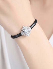Simple Silver Color+black Diamond Decorated Bracelet