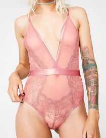 Sexy Pink V Neckline Design Pure Color Jumpsuit