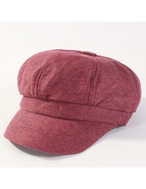 Fashion Claret Red Pure Color Decorated Octagonal Cap