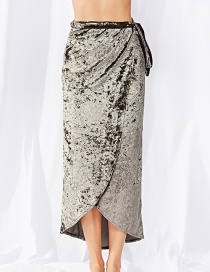 Elegant Gray Pure Color Decorated Bandage Design Skirt